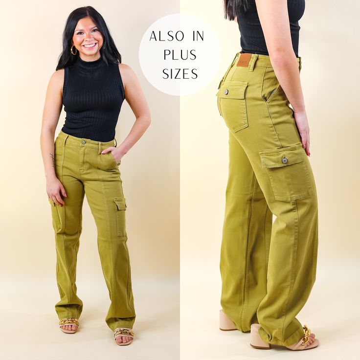 Judy Blue | Chic Efforts Cargo Straight Leg Jeans in Matcha Green Trendy Spring Cargo Jeans With Pockets, Trendy Spring Cargo Jeans, High Rise Cargo Jeans With Multiple Pockets For Spring, High Rise Cargo Pants With Cargo Pockets For Spring, Spring Utility Straight Leg Cargo Jeans, Spring Utility Cargo Jeans Straight Leg, High Rise Cargo Pants With Pockets For Spring, High-rise Cargo Pants With Pockets For Spring, High Rise Cargo Pants For Spring