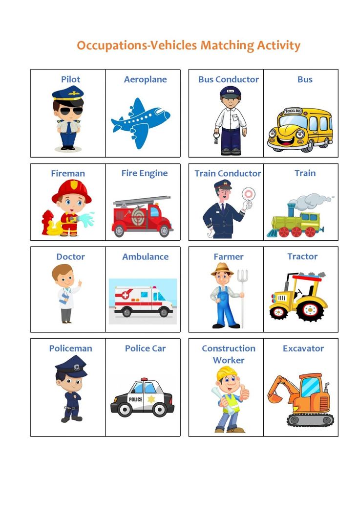 an activity sheet for children to learn matching vehicles and words with pictures on the back