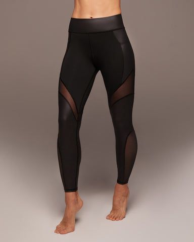 Functional Compression Leggings With Mesh Back, Compression Training Leggings With Mesh Back, High Stretch Functional Leggings With Mesh Back, Functional Nylon Leggings With Mesh Back, Compression Leggings With Mesh Back, Compressive Mesh Yoga Tights, Compressive Mesh Back Leggings For Pilates, Black Nylon Leggings With Mesh Back, Compressive Mesh Bottoms For Yoga