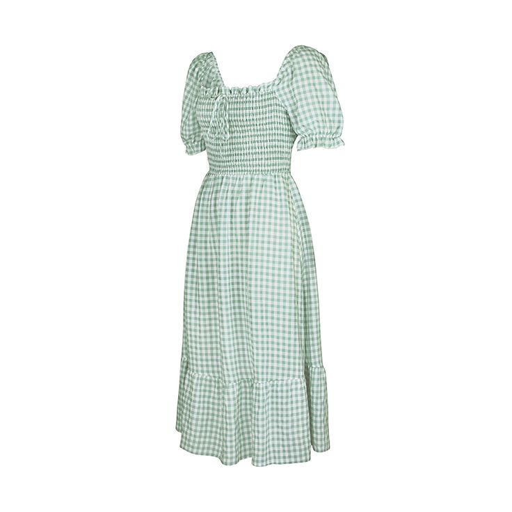 Light Green Plaid Print Square Neck Midi Dress Green Maxi Dress For Spring Picnic, Green Midi Dress For Spring Picnic, Green Midi Dress For Picnic, Casual Spring Midi Dress For Picnic, Casual Midi Dress For Spring Picnic, Casual Ruffle Midi Dress For Picnic, Casual Ruffled Midi Dress For Picnic, Green Square Neck Dress For Picnic, Casual Green Midi Dress For Picnic