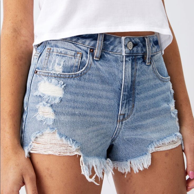 Nwt Pacsun Jean Shorts Trendy Bottoms With Built-in Shorts For Summer, Medium Wash Mid-rise Bottoms For Vacation, High Waist Denim Bottoms For Vacation, Denim Bottoms For Vacation In Spring, Cutoff Cotton Bottoms For Vacation, Denim Cutoff Bottoms For Vacation, Cotton Cutoff Bottoms For Vacation, Cutoff Denim Bottoms For Vacation, Trendy Cutoff Beach Bottoms