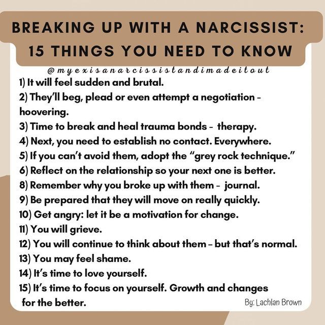 a poster with the words, breaking up with narcisst 15 things you need to know