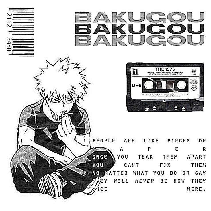 an advertisement for bakugou bakigou, featuring a man sitting in front of a radio