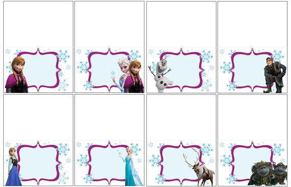 the frozen princess and her friends are all in different frames with snowflakes on them