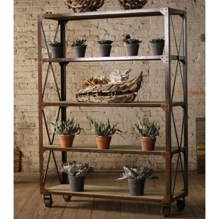 Rolling Shelving Unit Rustic Shelving Unit, Modern Industrial Farmhouse, Wooden Shelving, Modern Rustic Furniture, Wood Shelving Units, Rustic Shelves, Wood Display, Decor Display, Wall Unit