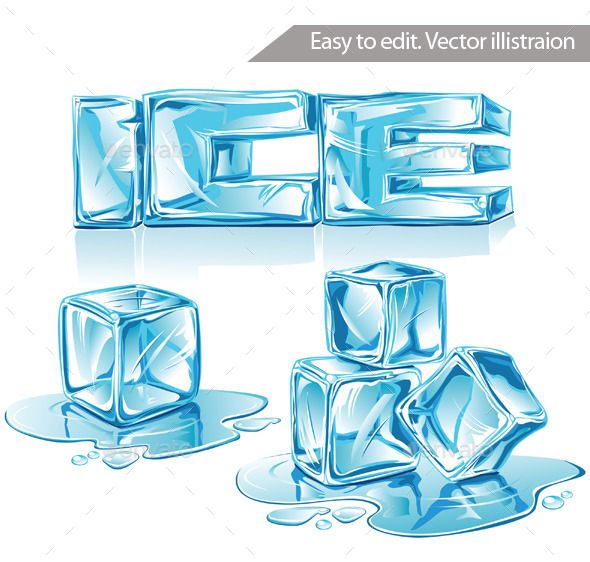 ice cubes and melting water on a white background