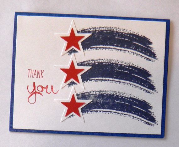 a thank you card with red, white and blue stars