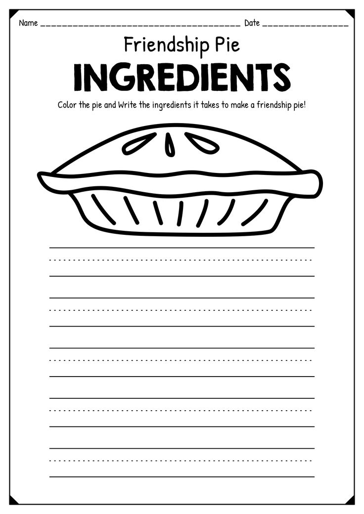 a printable worksheet for students to help them learn how to make pies