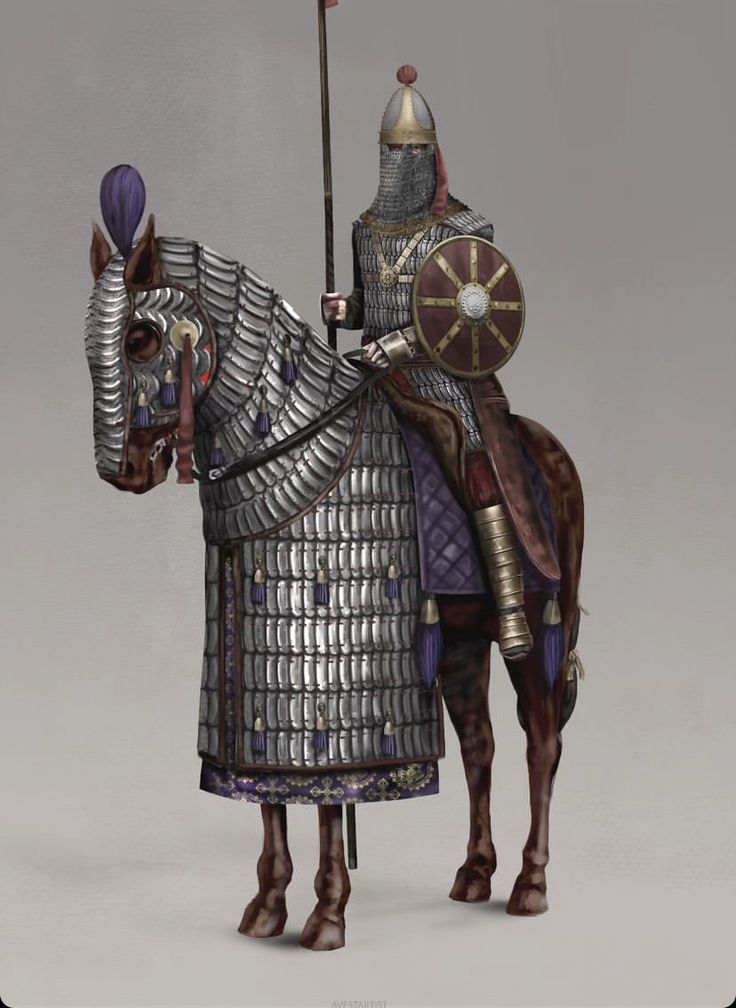 a knight riding on the back of a horse wearing armor and holding a flag in his hand