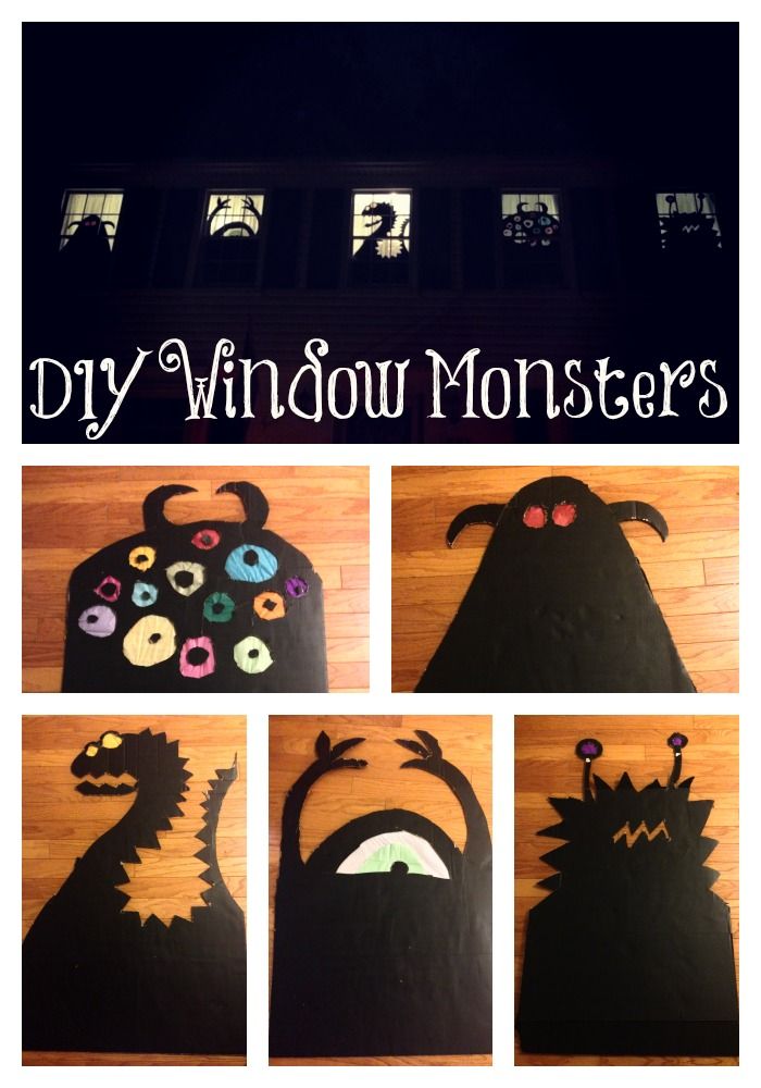 the silhouettes of monsters are made out of black paper and decorated with colorful buttons