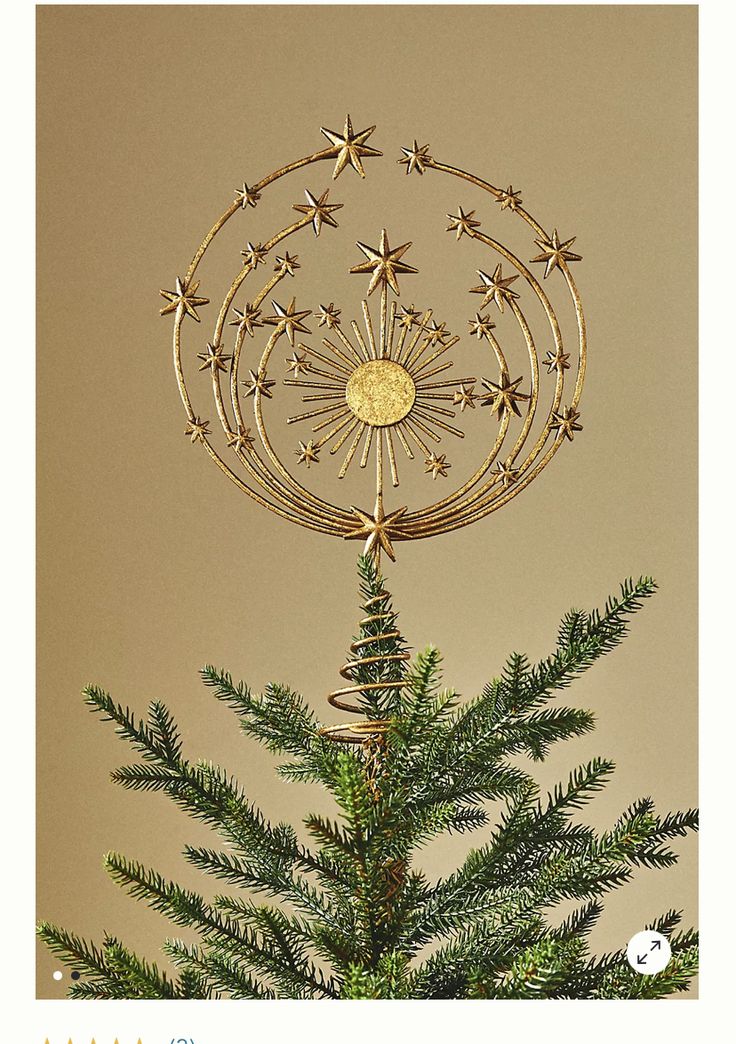 a small christmas tree with gold stars on it