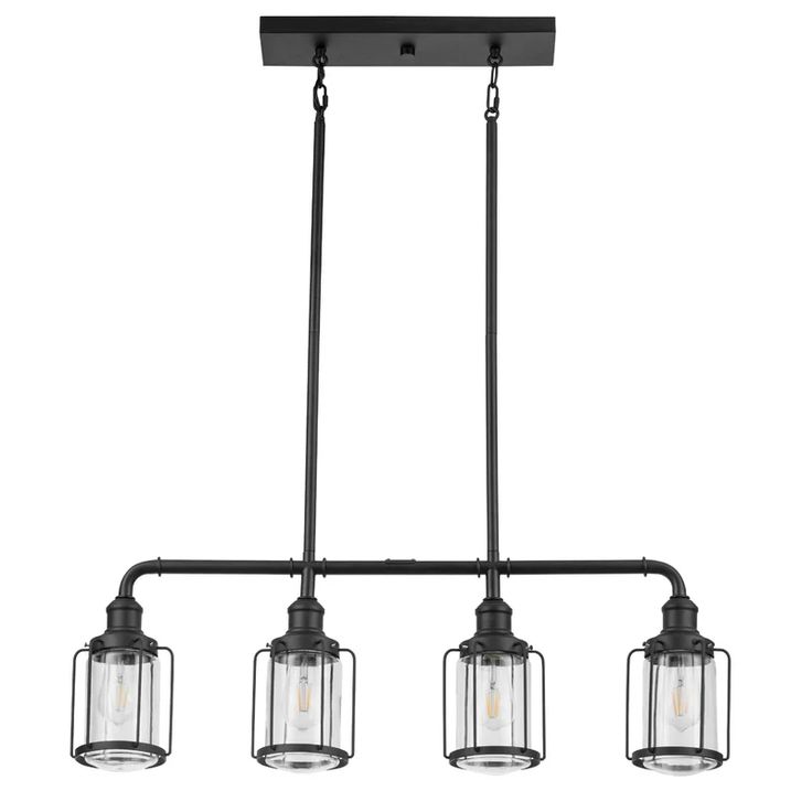 three light chandelier with clear glass jars hanging from an industrial style ceiling fixture