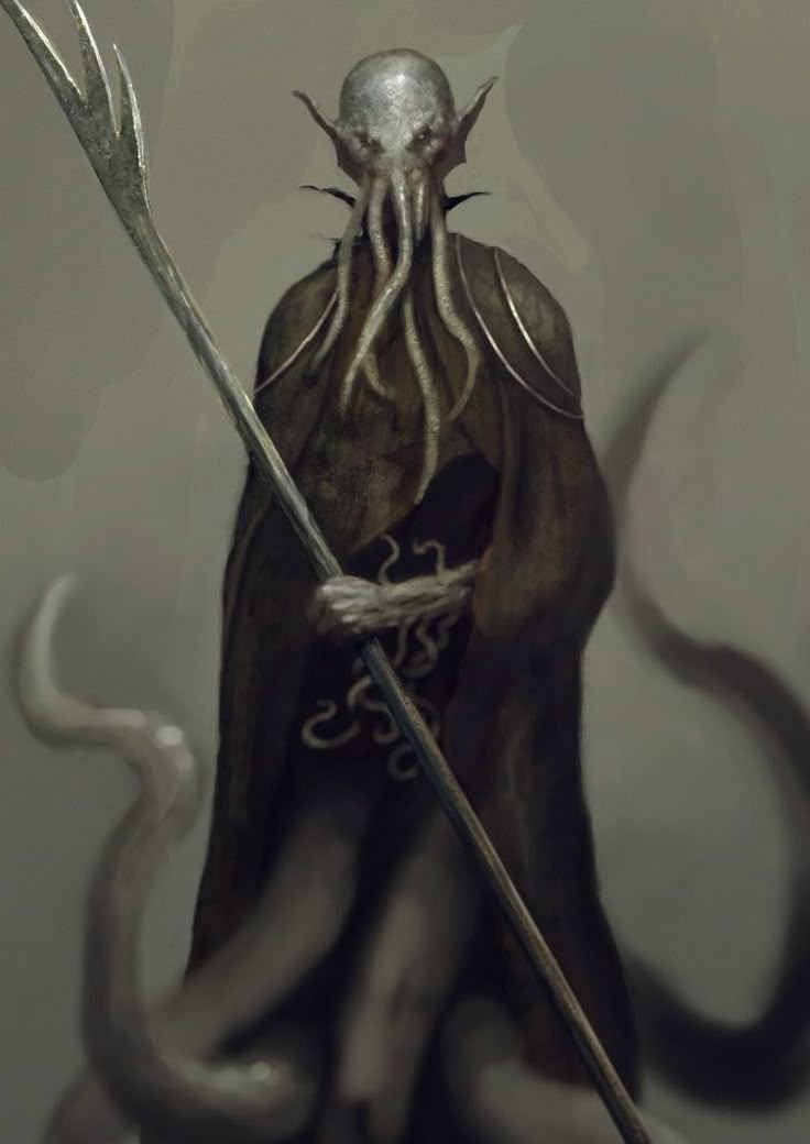 an image of a giant squid with a spear in his hand and tentacles on its back