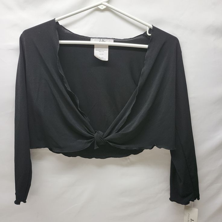 Size 16 Black Top Part For Dress Cover / Jacket Trendy Black Shrug For Spring, Black Stretch Shrug For Spring, Black Stretch Shrug For Fall, Black Long Sleeve Shrug For Party, Black Shrug For Fall Party, Trendy Black Winter Shrug, Trendy Black Shrug For Fall, Black Fitted Cardigan For Spring, Chic Black Winter Shrug