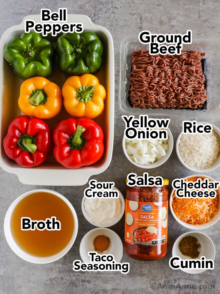 the ingredients to make an enchilada are shown in bowls