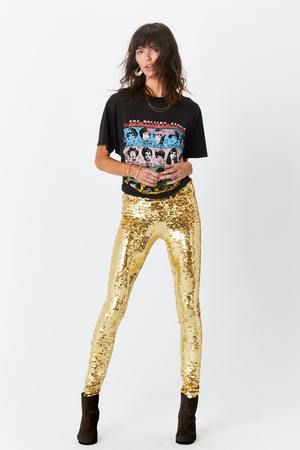 Staying Alive Sequins Leggings – Jen's Pirate Booty Trendy Embellished Bottoms For Fall, Disco Style Contrast Sequin Bottoms For Spring, Spring Sequin Stretch Bottoms, Spring Sequined Stretch Bottoms, Spring Stretch Sequin Bottoms, Gold Sequined Bottoms For Fall, Spring Festive Bottoms With Contrast Sequin, Fitted Embellished Pants For Fall, Glamorous Fall Leggings