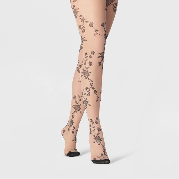 Women's Viney Floral Tights - A New Day™ : Target Elegant Stretch Stockings For Party, Elegant Stretch Legwear For Party, Fitted Thigh-high Hosiery For Night Out, Fitted Thigh High Hosiery For Night Out, Elegant Fitted Stockings For Night Out, Fitted Thigh-high Tights For Party, Fitted Thigh High Tights For Party, Sheer Hosiery For Spring Party, Sheer Fitted Legwear For Party