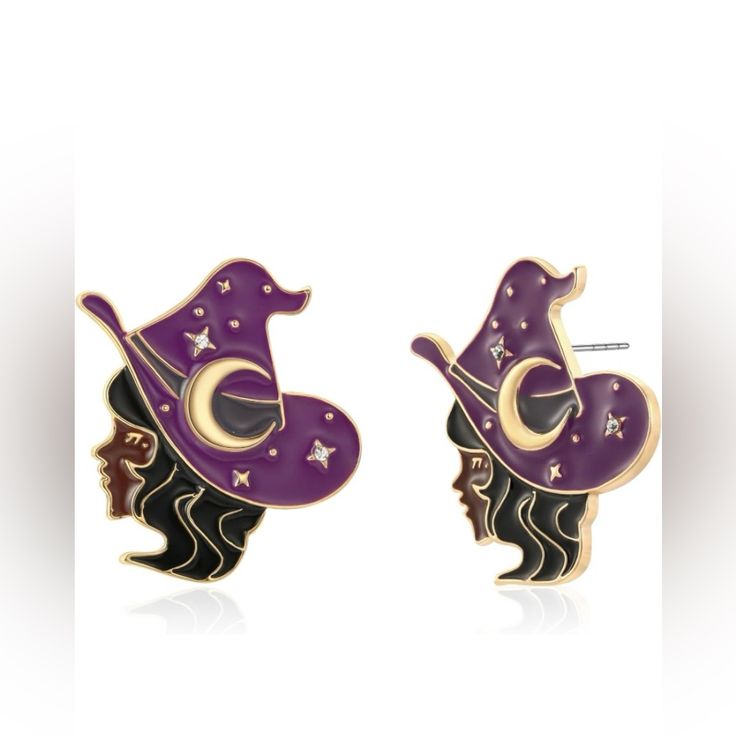 Halloween Earrings For Women Pretty Witch Fashion Jewelry- Nwt Cute Vintage Halloween, Witch Hat Earrings, Pretty Witch, Gothic Halloween Costumes, Purple Witch, Halloween Party Gifts, Large Stud Earrings, Witch Earrings, Bat Earrings