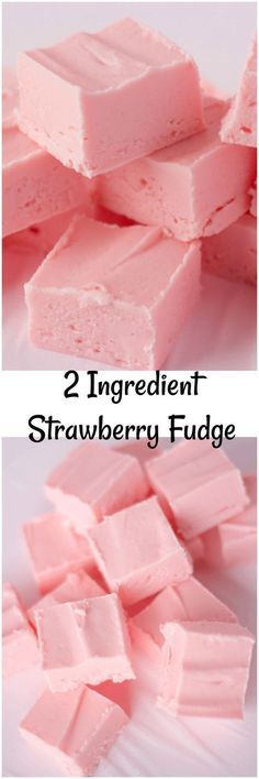 two ingredient strawberry fudge is shown in three different pictures, one pink and the other white