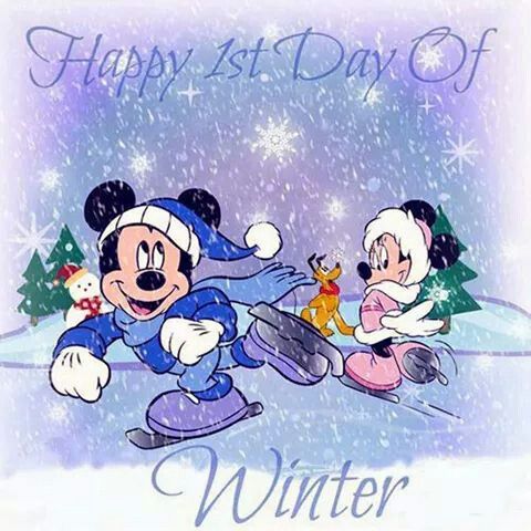 mickey and minnie mouse playing in the snow