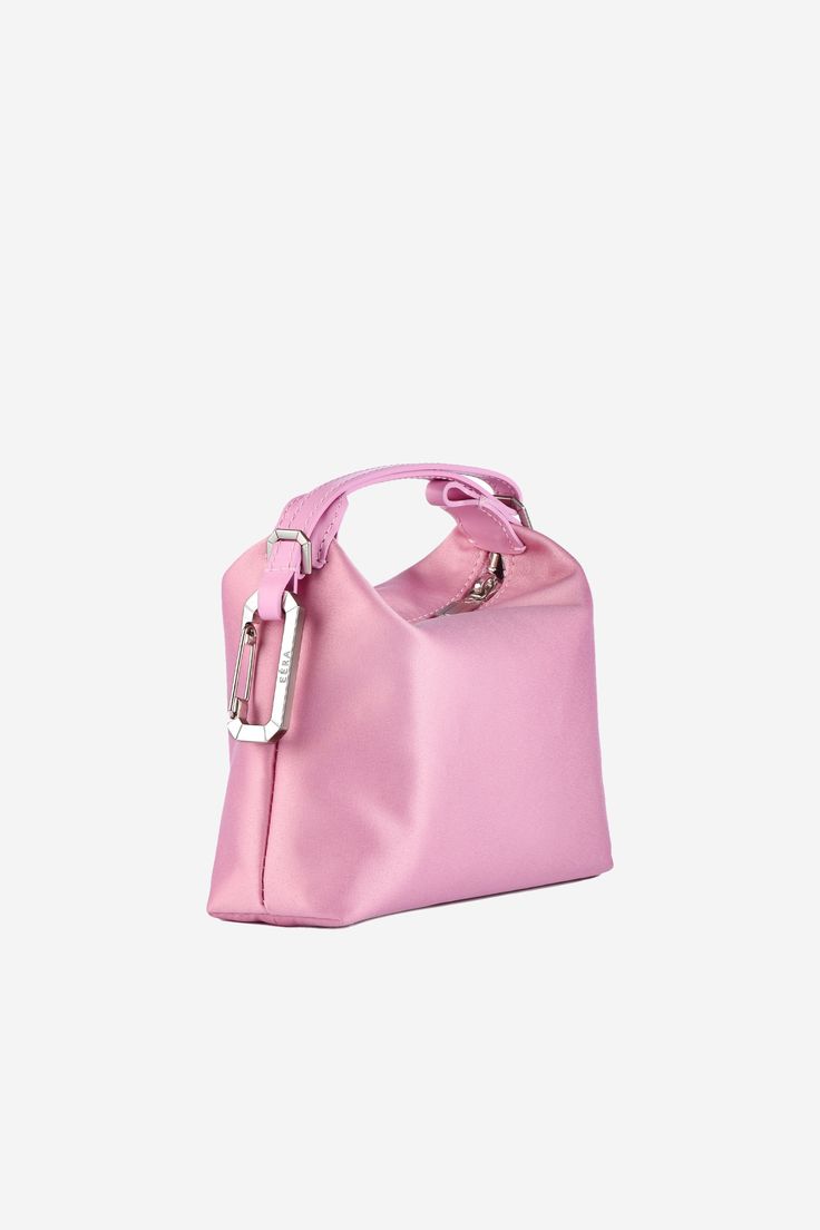 Colour: Baby Pink Composition:100% Satin Hook:Brass Snaphook SIZE & FIT Dimensions: 13x15x17 cm Pink Top Handle Bucket Bag For Evening, Pink Evening Bucket Bag With Detachable Handle, Pink Top Handle Bags With Silver-tone Hardware, Evening Satchel With Silver-tone Hardware, Pink Rectangular Bag With Silver-tone Hardware, Rectangular Pink Bag With Silver-tone Hardware, Pink Evening Hobo Bag With Top Handle, Pink Top Handle Hobo Bag For Evening, Pink Hobo Bag With Removable Pouch For Evening