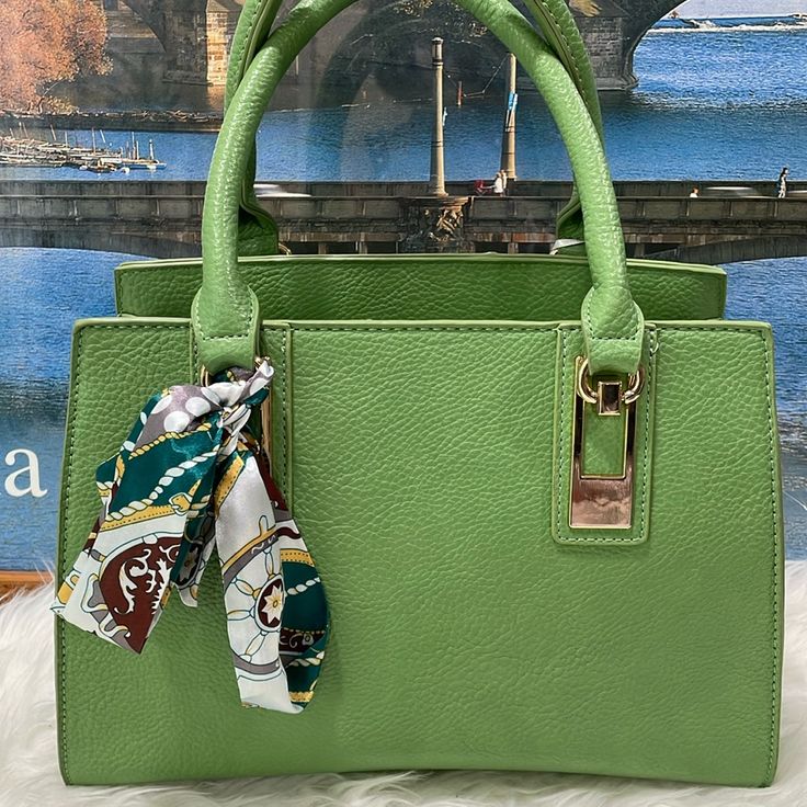 Love This Shade Green The Perfect Size For Any Desired Occasion Can Be Used As A Satchel/Shoulder/ Crossbody Bag Come With Twilly Styled By Me Have Removable Long Strap Offers Welcome Green Formal Satchel With Handles, Formal Green Satchel With Handles, Green Square Satchel For Formal Occasions, Formal Green Square Satchel, Coach Legacy, Uniqlo Bags, Vintage Chanel Handbags, Vintage Coach Bags, Gucci Horsebit