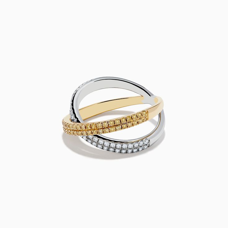 Effy Canare 14k Two Tone Yellow and White Diamond Crossover Ring 14k Gold Rings With Modern Twist And Round Cut, Modern Twist 14k Gold Round Cut Rings, Modern 14k White Gold Diamond Ring In Yellow Gold, Modern Twist 14k Gold Ring With Brilliant Cut, Modern Twist 14k Gold Round Diamond Ring, Modern Twist 14k Gold Diamond Ring, Modern 14k White Gold Cluster Ring, Modern Twist Yellow Gold Rings With Diamond Accents, Modern 14k Stamped White Gold Rings