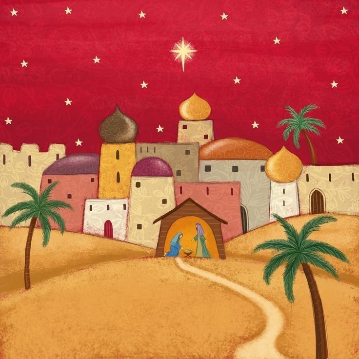 an image of a nativity scene with palm trees