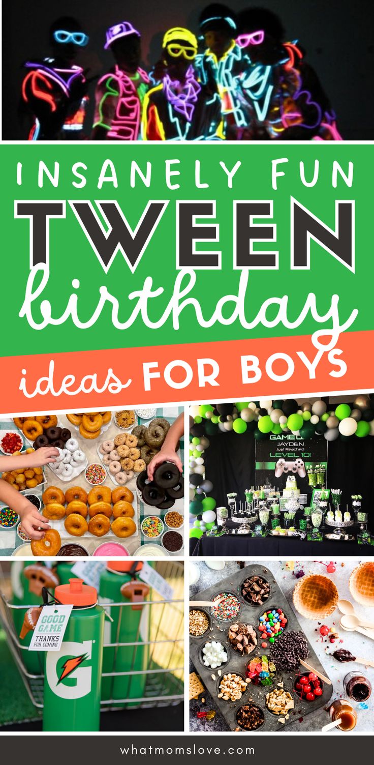 Tween boy birthday party ideas including at-home games, outside activities, fun food and creative out-of-the-house experiences. Plus great birthday party themes for boys turning 9, 10, 11 or 12! Birthdays At School, Boys Sleepover Party Ideas 12th Birthday, Little Boys Birthday Party Ideas, 12th Birthday Boy Ideas, Birthday Ideas For 12 Year Boy, Teen Boy Party Ideas Teenage Birthday Ideas, Birthday Party Ideas 10 Boy, Boys Birthday Party Games Indoor, 9 Birthday Party Ideas Boy