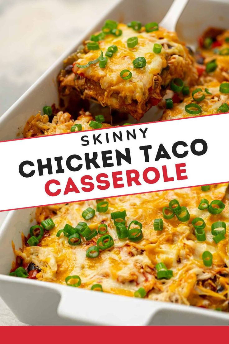 Need an easy-to-prepare dinner that the entire family will enjoy? Look no further because you’ve found it! This Mexican-inspired, healthy chicken taco casserole is stacked with healthy, protein-rich ingredients that even the kids will love. It offers all of the classic flavors you crave in a simple-to-serve casserole. And the leftovers taste pretty amazing, too—in the unlikely chance that you end up with any! Chicken Taco Bake Healthy, Weight Watchers Taco Casserole, Shredded Chicken Taco Casserole, Clean Eating Casserole Recipes, Ww Taco Casserole, Chicken Taco Bake Casserole, Chicken Taco Casserole Bake, Low Calorie Casserole Recipes, Low Calorie Chicken Casserole