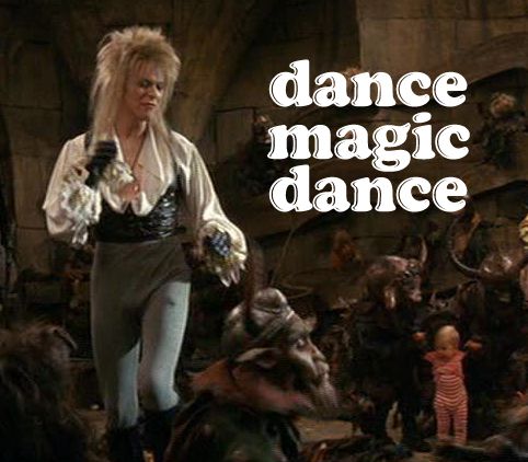 a woman is dancing in front of a crowd with words that read dance magic dance