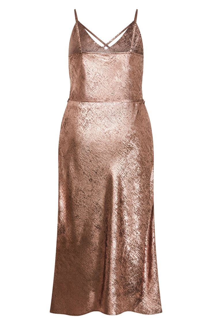 A lustrous metallic sheen elevates this elegant midi designed with adjustable crossback straps for comfort and a slender tie belt for definition. 50" length (size Extra Small) Slips on over head V-neck Adjustable straps Removable tie belt Unlined 100% polyester Hand wash, line dry Imported Dresses Date Night, Rare Occasions, Bold Lip, Midi Sundress, Dinner Dates, Midi Slip Dress, Sparkle Dress, Maxi Slip Dress, Sleeveless Midi Dress