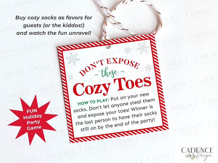 a christmas ornament hanging from a string on a white background with the words do not expose the cozy toes below it