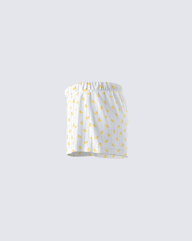 Show off your cheeky side in these ivory duck print mini shorts 💛 Featuring an elastic waistband and a fit & flare style, these ivory duck print shorts made from pointelle jersey fabric are perfect for a playful day at home 😉 Duck Print, Black Off Shoulder, Graphic Top, White Jersey, Print Shorts, Mini Shorts, White Mini Dress, Fit & Flare, Jersey Fabric