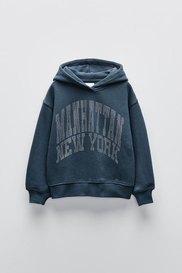 RHINESTONE TEXT SWEATSHIRT - Blue | ZARA United States Trendy Hoodies, Cute Hoodie, Cute Sweatshirts, Zara Kids, Winter Fits, Christmas Wishlist, Dream Clothes, Zara Tops, Christmas List