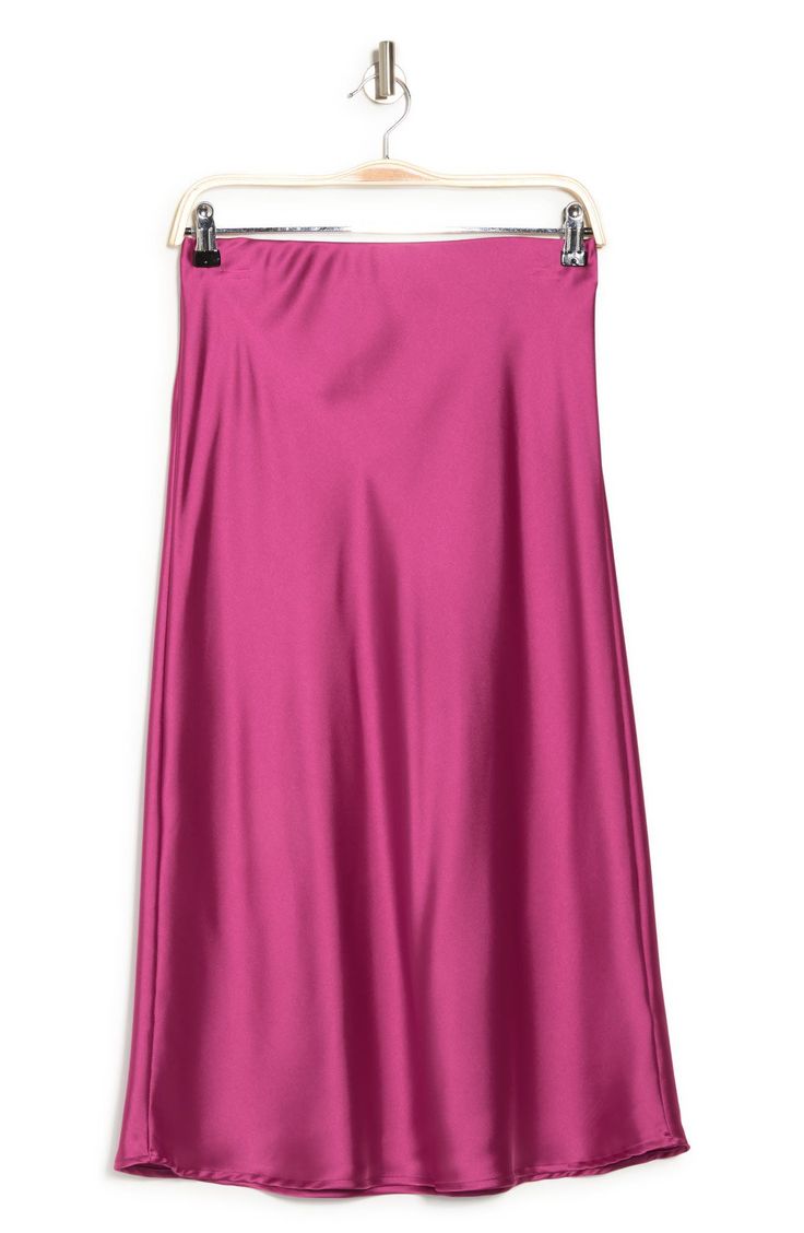 Elevate your wardrobe with this pull-on bias satin midi skirt for elegant, feminine style. 31" length (size S) Elasticized waist Pull-on style Satin construction 97% polyester, 3% spandex Machine wash cold, line dry Made in USA Model’s stats for sizing: 5’10” height, 34” bust, 27” waist, 35” hips. Model is wearing size S. Relaxed Satin Pencil Midi Skirt, Relaxed Fit Satin Midi Pencil Skirt, Spring Party Satin Pencil Skirt, Pink Satin Flared Skirt, Bias Cut Midi Skirt For Party, Sleek Long Pencil Skirt For Spring, Spring Relaxed Bias Cut Skirt, Relaxed Bias Cut Midi Skirt, Spring Bias Cut Skirt