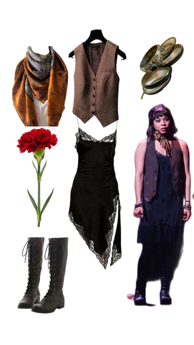 an assortment of clothing and accessories including boots