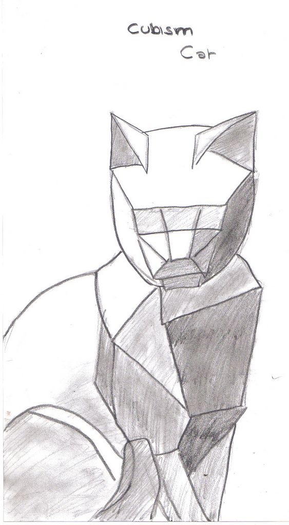 a drawing of a cat with the words cubism on it