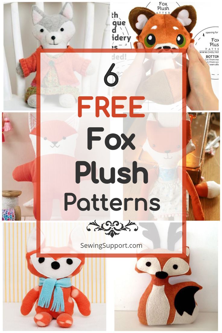 six free fox plush patterns with text overlay