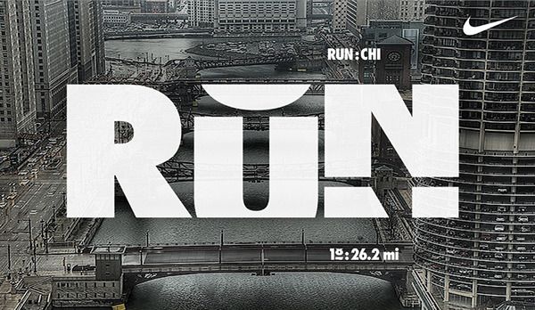 the nike run logo is displayed over a cityscape