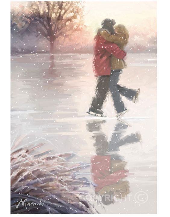 two people are walking in the snow with their arms around each other