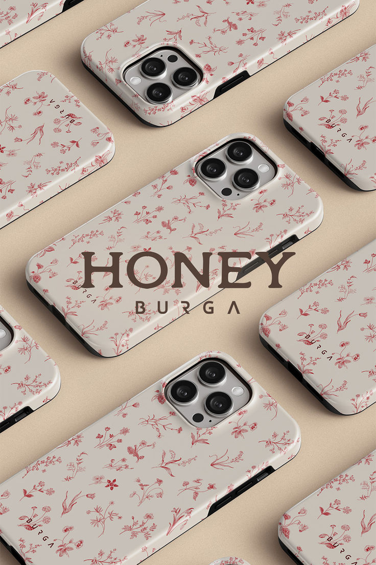 many cell phones are lined up together on a table with the words honey written above them