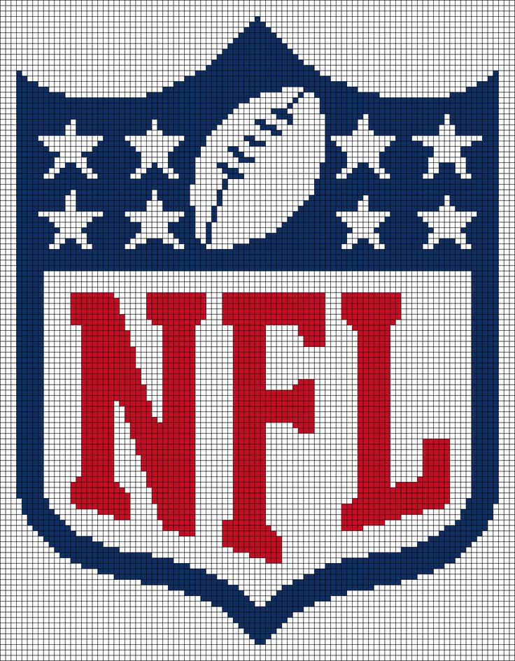 the nfl logo is shown in red, white and blue cross stitched on fabric