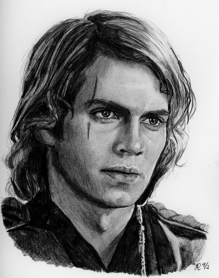 a pencil drawing of a man with long hair and an evil look on his face