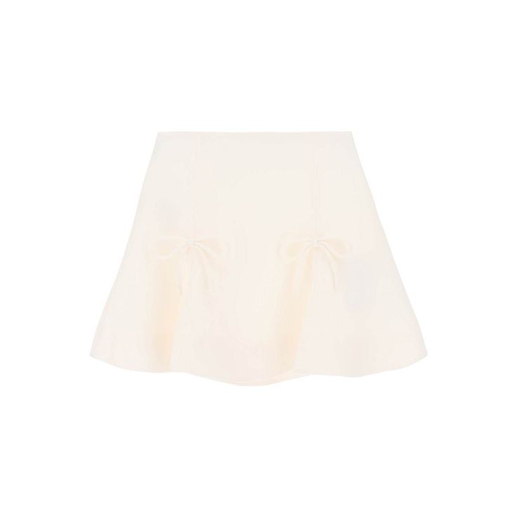 Valentino Mini Skirt Crafted Of Wool And Silk Crepe Couture. Cut Into A Flared Silhouette, It Is Embellished With Bows At Front And Back And Features Side Seam Pockets. Invisible Zip At The Hip, Stretch Georgette Lining. The Model Is 177 Cm Tall And Wears A Size It 40. Material: 65%Wv 35%Se. Made In: Italy. Color: White. Collection: Fall - Winter 2023. Sku: 3b3raac51cf. Modecraze Is An Online Platform That Offers The Best Designer Products From Europe To Customers All Over The World. Our Exclusi Elegant Beige Tiered Mini Skirt, Feminine Cream Flared Skirt, Elegant Wrap Skirt For Spring, Elegant Voluminous Mini Skirt, Elegant Pleated Mini Wrap Skirt, Elegant Cream Gathered Skirt, Elegant Fitted Skort With Gathered Skirt, Elegant Voluminous Mini Skirt For Summer, Elegant Ruffled Flowy Skort