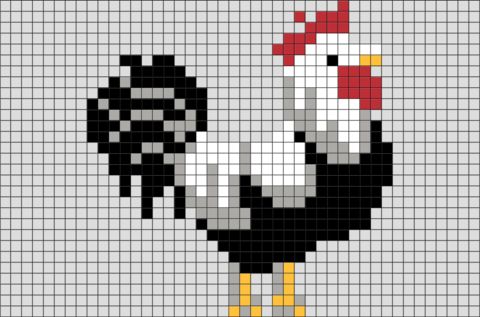 a cross stitch pattern with a chicken on it