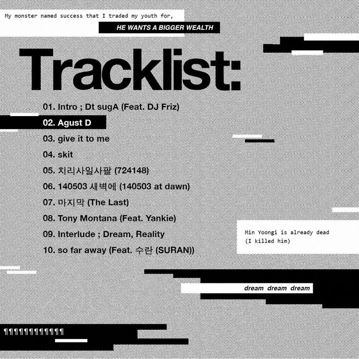 a black and white poster with the words tracklist on it