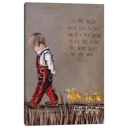 a painting of a little boy with ducks in front of him and the words, i am