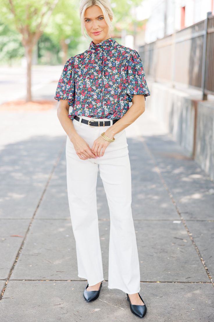 We can't let you go before you take a look at this blouse! This ditsy floral blouse is just so cute and feminine! It's also versatile! You can wear it to dinner or work, summer or fall! The options are endless! Mock neckline Tied keyhole back Short bubble sleeves Ditsy floral print No stretch Baileigh is wearing the small Ditsy Floral Blouse, Black Floral Blouse, Let You Go, Mint Julep Boutique, Ditsy Floral Print, Mint Julep, Mock Neckline, Model Fits, Ditsy Floral