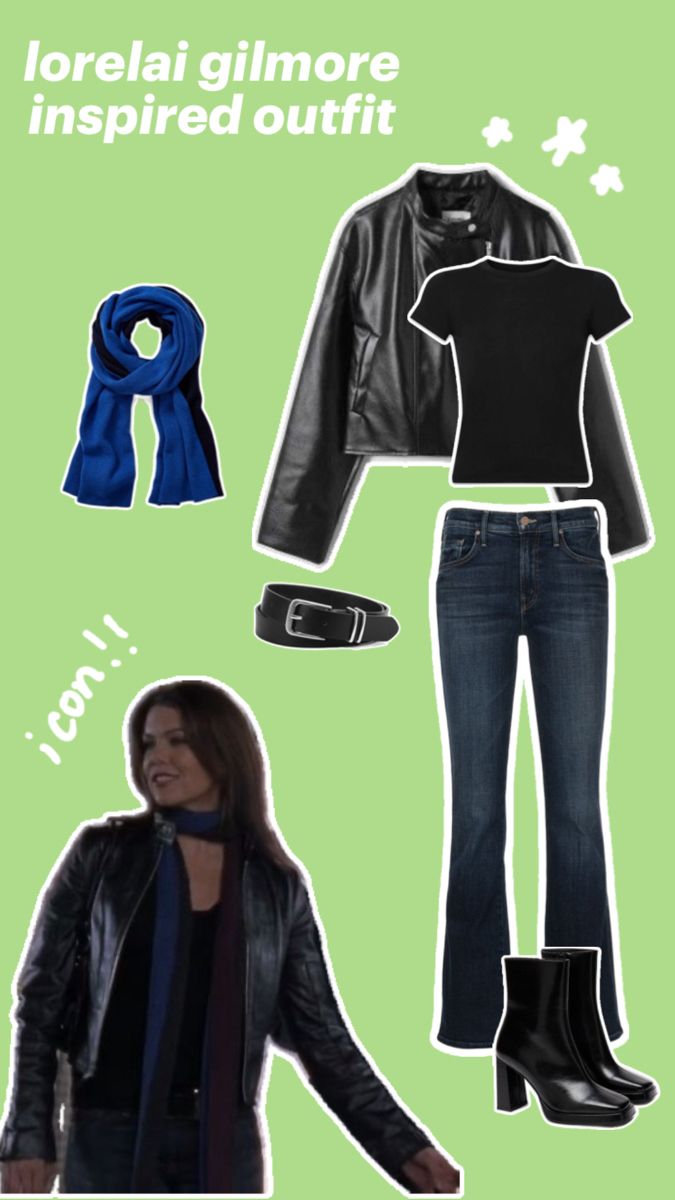 Outfits For Bootcut Jeans, Dark Washed Jeans Outfit, Blue Jean Jacket Outfits, Lorelai Gilmore Style, Outfit Inspo Simple, Gilmore Girls Aesthetic, Outfit Biker, Biker Girl Outfits, Bootcut Jeans Outfit